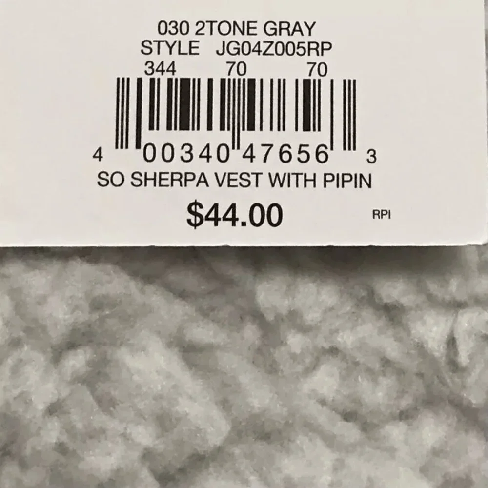 SO Women's Full Zip Sherpa Vest Size S Warm & Cozy Black/Grey/ Mauve - Choose C.